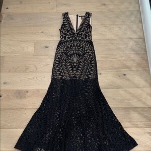 BCBGMaxAzria Black Lace Maxi Dress with Geometric Design